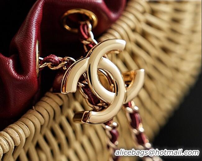 New Fashion Chanel Wicker/Lambskin Bag CH091402 Beige/Burgundy 2026