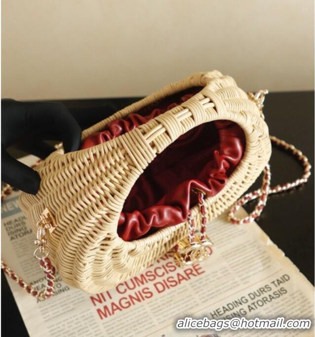 New Fashion Chanel Wicker/Lambskin Bag CH091402 Beige/Burgundy 2026