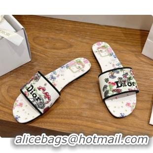 Grade Dior Flat Dway Slide in Lily Embroidered Cotton D080312 2026