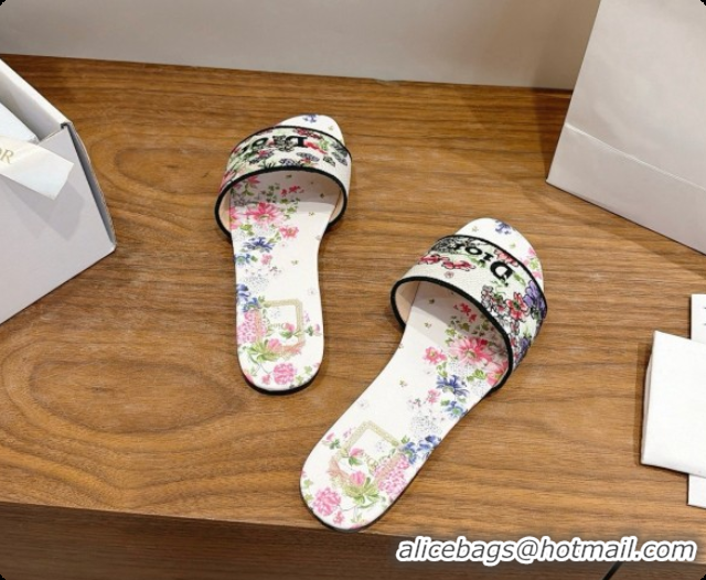 Grade Dior Flat Dway Slide in Lily Embroidered Cotton D080312 2026