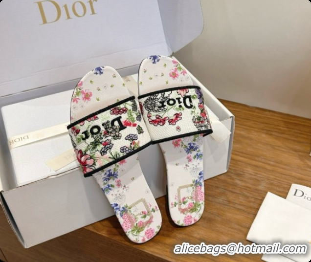Grade Dior Flat Dway Slide in Lily Embroidered Cotton D080312 2026