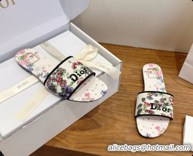 Grade Dior Flat Dway Slide in Lily Embroidered Cotton D080312 2026