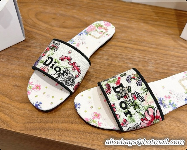 Grade Dior Flat Dway Slide in Lily Embroidered Cotton D080312 2026