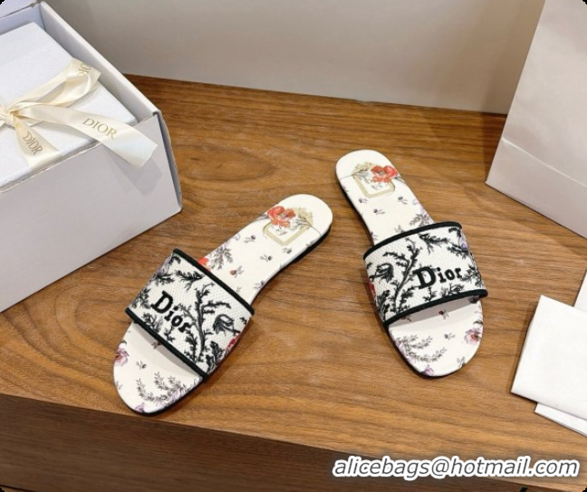 Design Cheap Dior Flat Dway Slide in Lily Embroidered Cotton D080313 2026