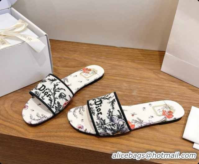 Design Cheap Dior Flat Dway Slide in Lily Embroidered Cotton D080313 2026