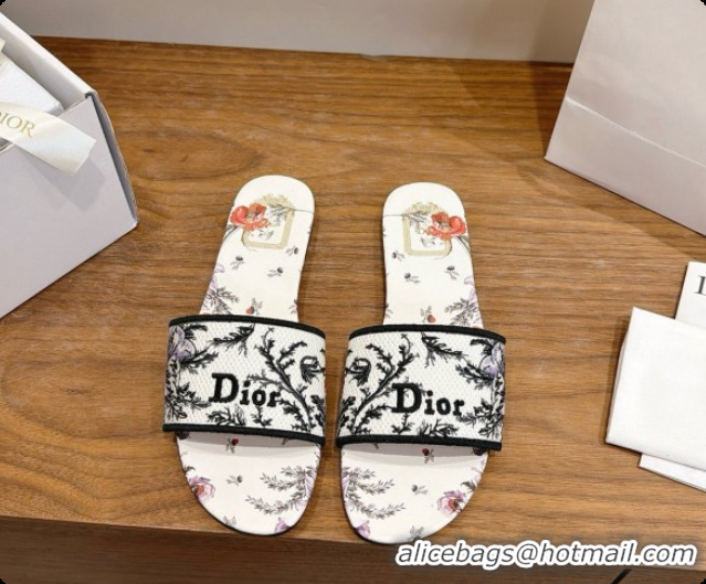 Design Cheap Dior Flat Dway Slide in Lily Embroidered Cotton D080313 2026