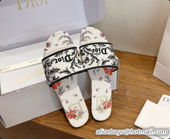Design Cheap Dior Flat Dway Slide in Lily Embroidered Cotton D080313 2026