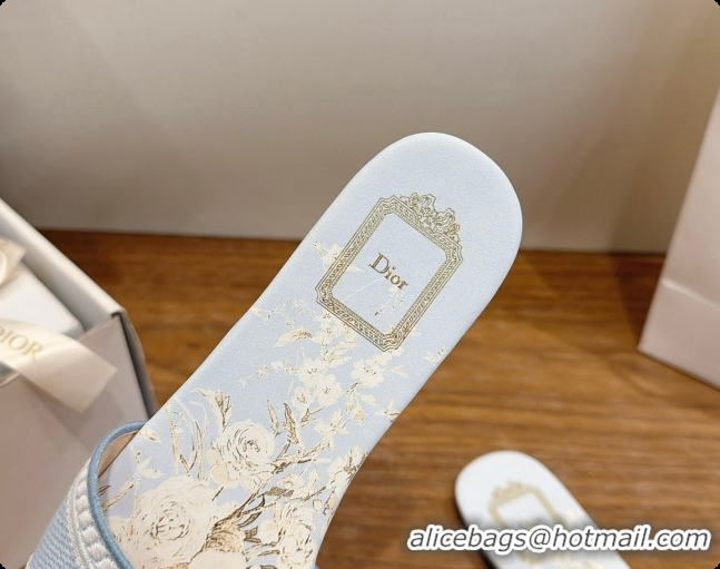 Super Quality Dior Flat Dway Slide in Lily Embroidered Cotton D080314 Blue 2026