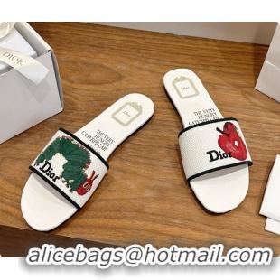 Best Price Dior Flat Dway Slide in Apple Embroidered Cotton D080316 2026