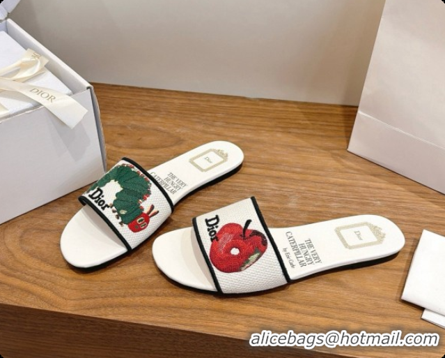 Best Price Dior Flat Dway Slide in Apple Embroidered Cotton D080316 2026