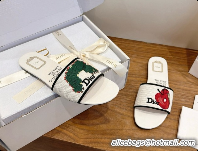 Best Price Dior Flat Dway Slide in Apple Embroidered Cotton D080316 2026