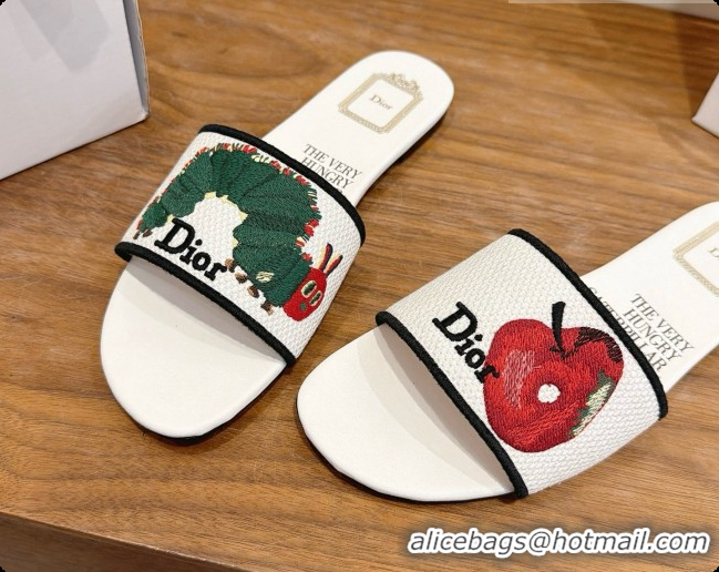 Best Price Dior Flat Dway Slide in Apple Embroidered Cotton D080316 2026
