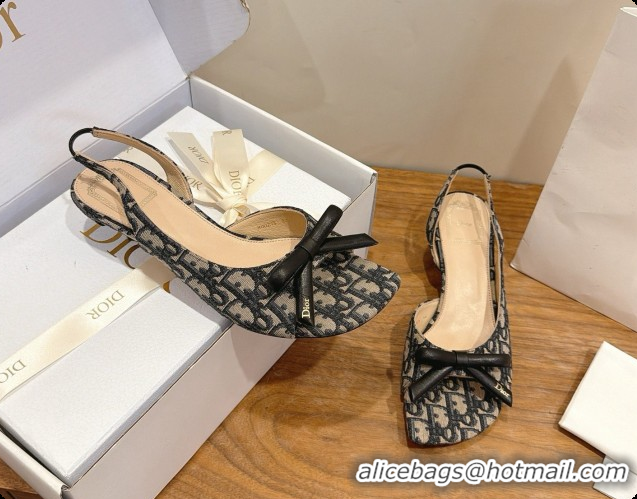 Best Price Dior Bow Heeled Slingback Sandal in Dior Oblique Embroidered Cotton D091035 2026