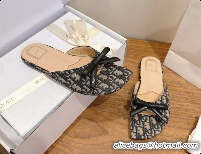 Low Cost Dior Bow Slide Sandal in Dior Oblique Embroidered Cotton D091037 2026