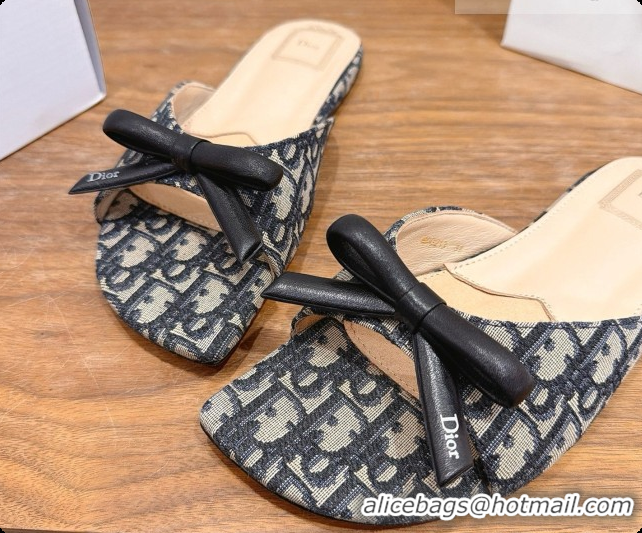 Low Cost Dior Bow Slide Sandal in Dior Oblique Embroidered Cotton D091037 2026
