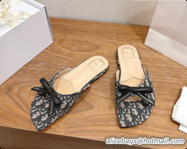 Low Cost Dior Bow Slide Sandal in Dior Oblique Embroidered Cotton D091037 2026