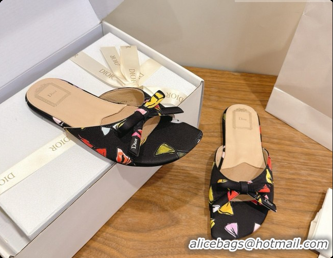 Original Cheap Dior Dioriviera Bow Slide Sandal D091038 Black 2026