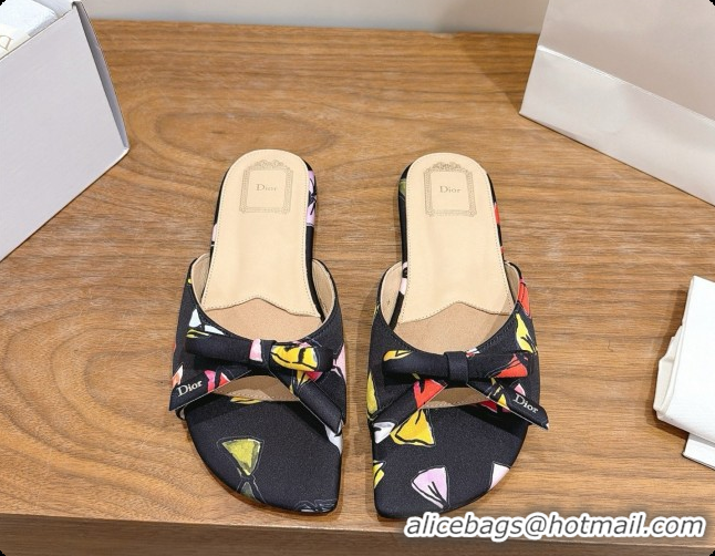 Original Cheap Dior Dioriviera Bow Slide Sandal D091038 Black 2026