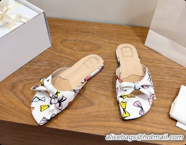 Stylish Dior Dioriviera Bow Slide Sandal D091039 White 2026