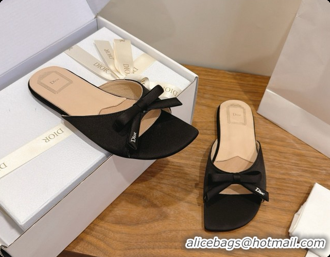 Buy Discount Dior Satin Bow Slide Sandal D091042 Black 2026
