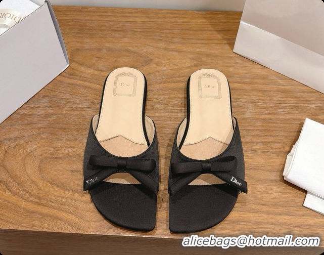 Buy Discount Dior Satin Bow Slide Sandal D091042 Black 2026