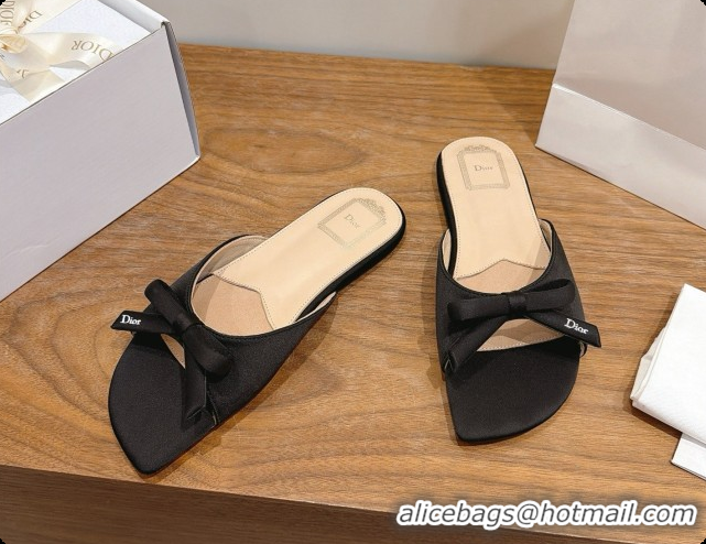 Buy Discount Dior Satin Bow Slide Sandal D091042 Black 2026