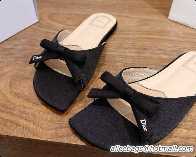 Buy Discount Dior Satin Bow Slide Sandal D091042 Black 2026