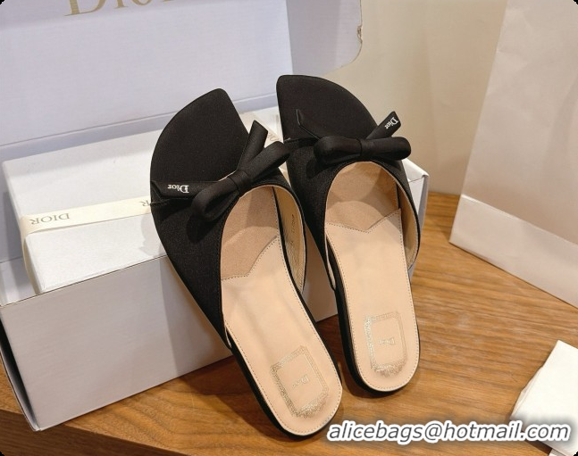Buy Discount Dior Satin Bow Slide Sandal D091042 Black 2026