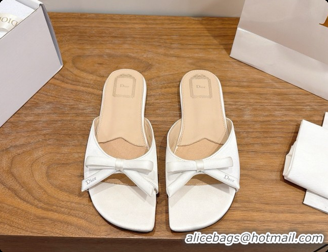 Luxury Discount Dior Satin Bow Slide Sandal D091043 White 2026