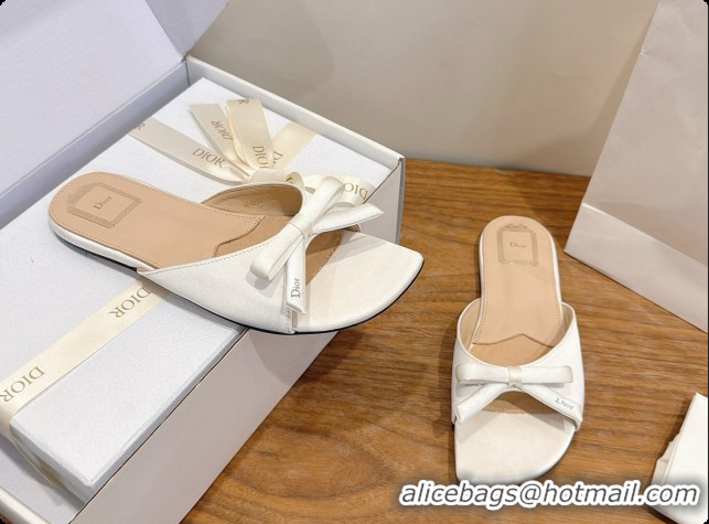 Luxury Discount Dior Satin Bow Slide Sandal D091043 White 2026