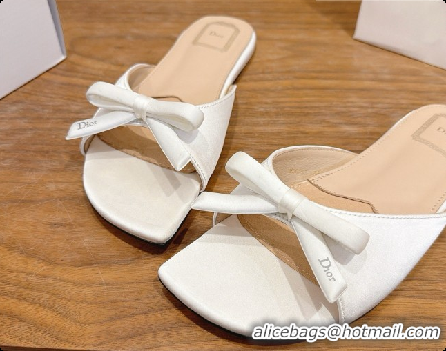 Luxury Discount Dior Satin Bow Slide Sandal D091043 White 2026