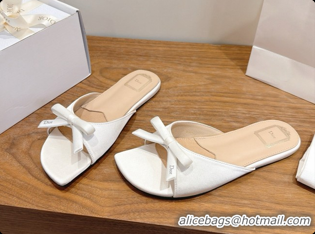 Luxury Discount Dior Satin Bow Slide Sandal D091043 White 2026