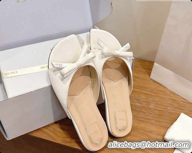 Luxury Discount Dior Satin Bow Slide Sandal D091043 White 2026