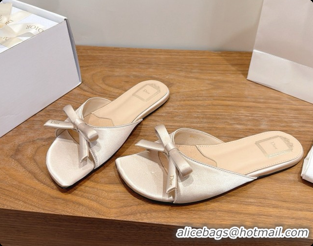 Luxury Dior Satin Bow Slide Sandal D091044 Beige 2026