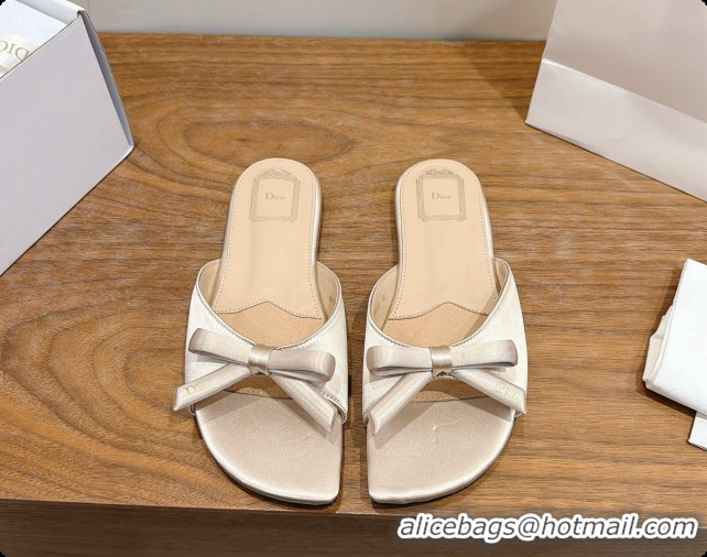 Luxury Dior Satin Bow Slide Sandal D091044 Beige 2026