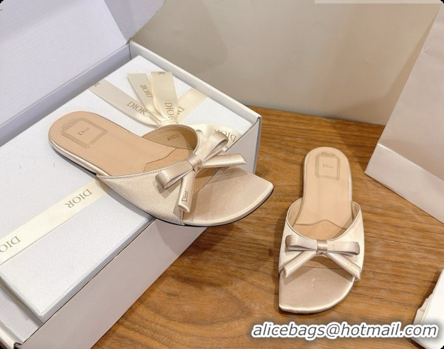 Luxury Dior Satin Bow Slide Sandal D091044 Beige 2026