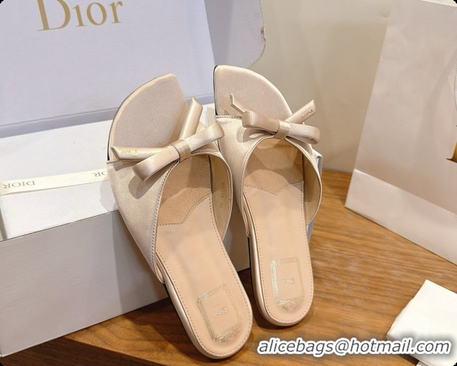 Luxury Dior Satin Bow Slide Sandal D091044 Beige 2026