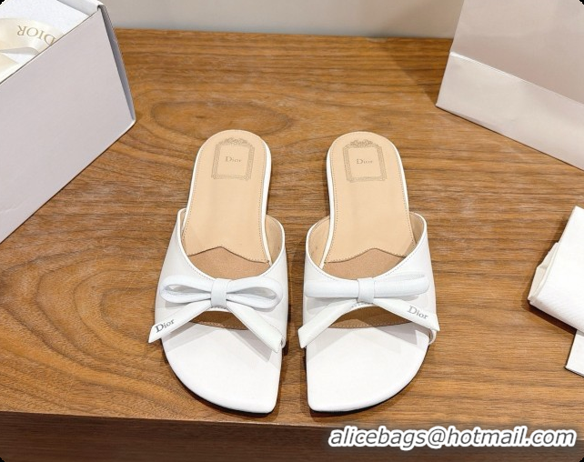 Affordable Price Dior Lambskin Bow Slide Sandal D091045 White 2026