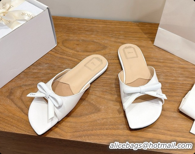 Affordable Price Dior Lambskin Bow Slide Sandal D091045 White 2026