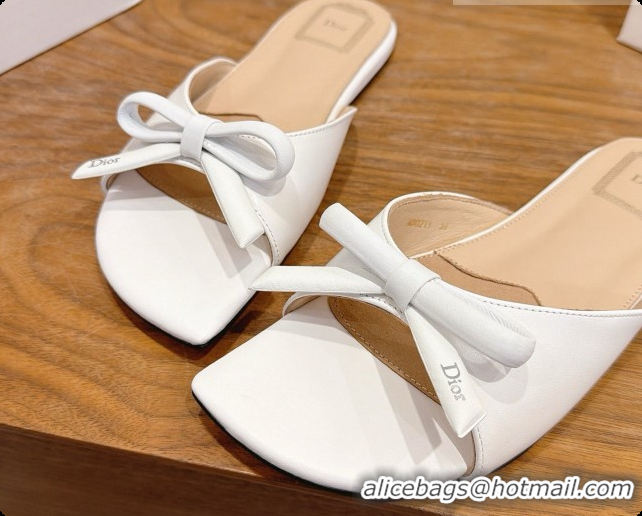 Affordable Price Dior Lambskin Bow Slide Sandal D091045 White 2026