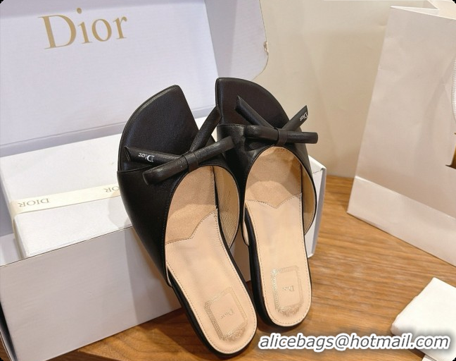 Hot Sale Dior Lambskin Bow Slide Sandal D091046 Black 2026