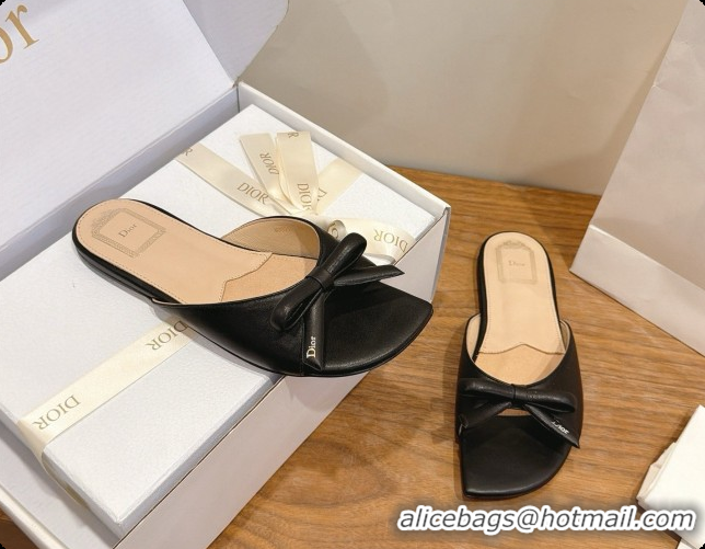 Hot Sale Dior Lambskin Bow Slide Sandal D091046 Black 2026