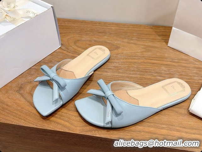 Best Price Dior Lambskin Bow Slide Sandal D091047 Light Blue 2026