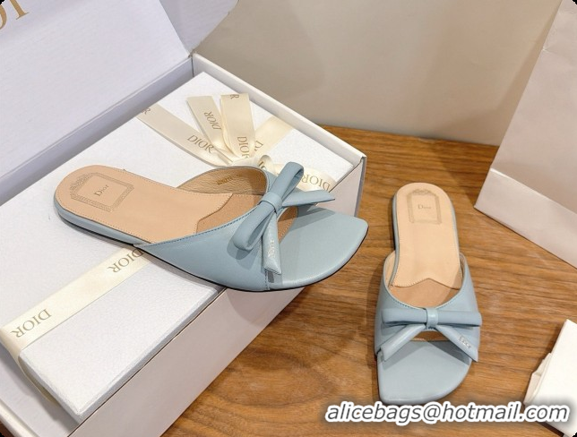Best Price Dior Lambskin Bow Slide Sandal D091047 Light Blue 2026