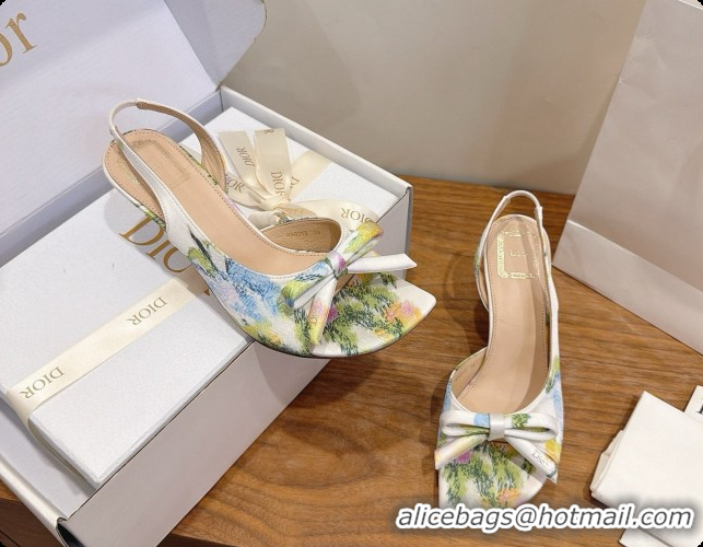 Discount Dior Heeled Slingback Sandal in Satin 7.5cm Heel D091049 White 2026