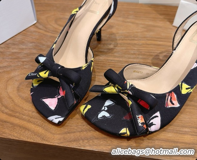 Original Cheap Dior Heeled Slingback Sandal in Satin 7.5cm Heel D091051 Black 2026