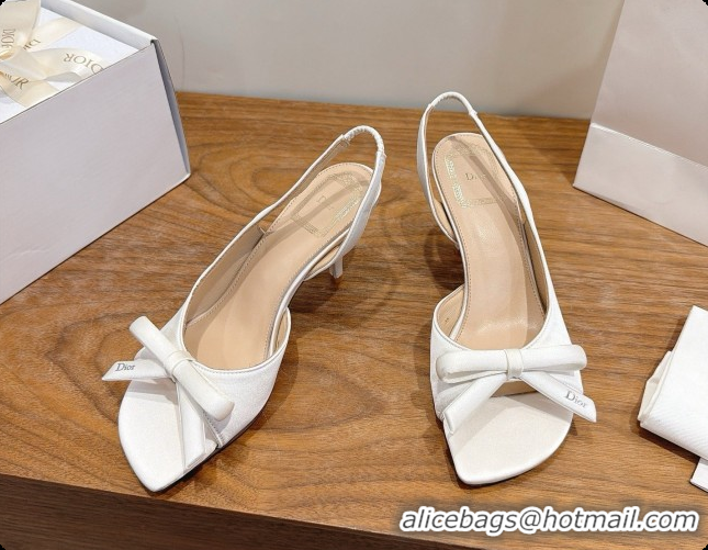 Inexpensive Dior Heeled Slingback Sandal in Satin 7.5cm Heel D091053 White 2026