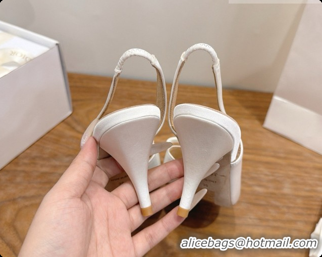 Inexpensive Dior Heeled Slingback Sandal in Satin 7.5cm Heel D091053 White 2026
