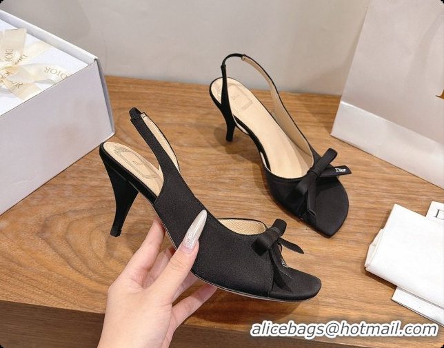 Perfect Dior Heeled Slingback Sandal in Satin 7.5cm Heel D091055 Black 2026