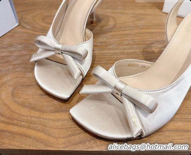 Discount Dior Heeled Slingback Sandal in Satin 7.5cm Heel D091056 Beige 2026